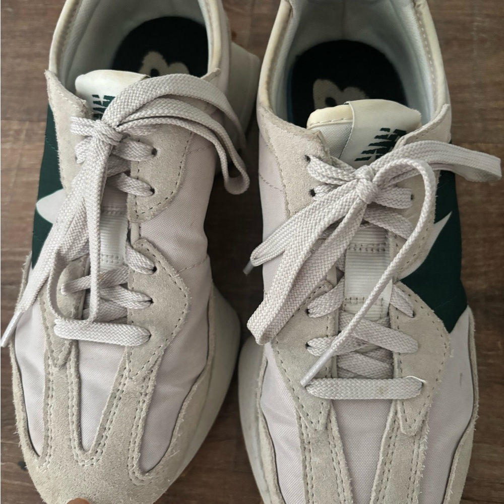 New Balance White and Green Sneakers